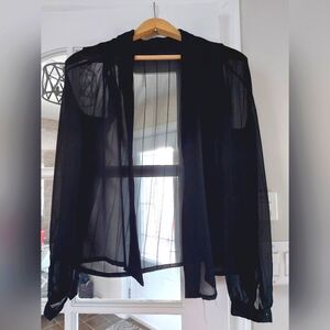 Sheer Black Open-Front Blouse